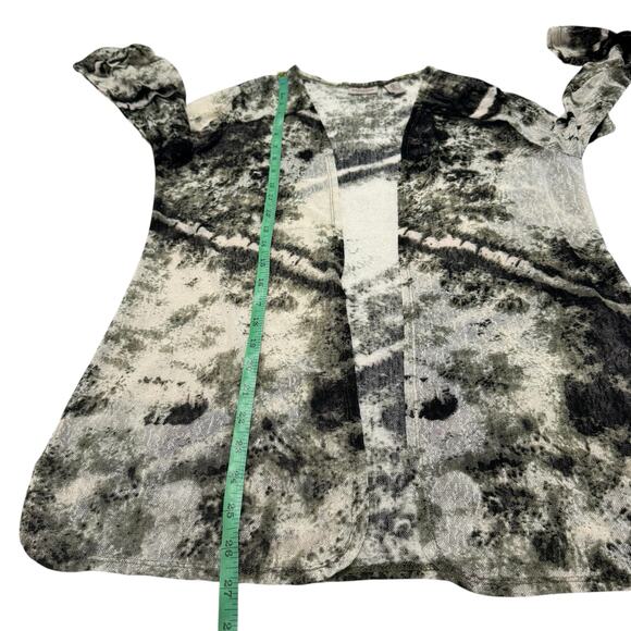 CHICOS EASYWEAR Green Black Tan Abstract Open Mesh Cardigan Sz Small (0) Womens - Picture 8 of 9